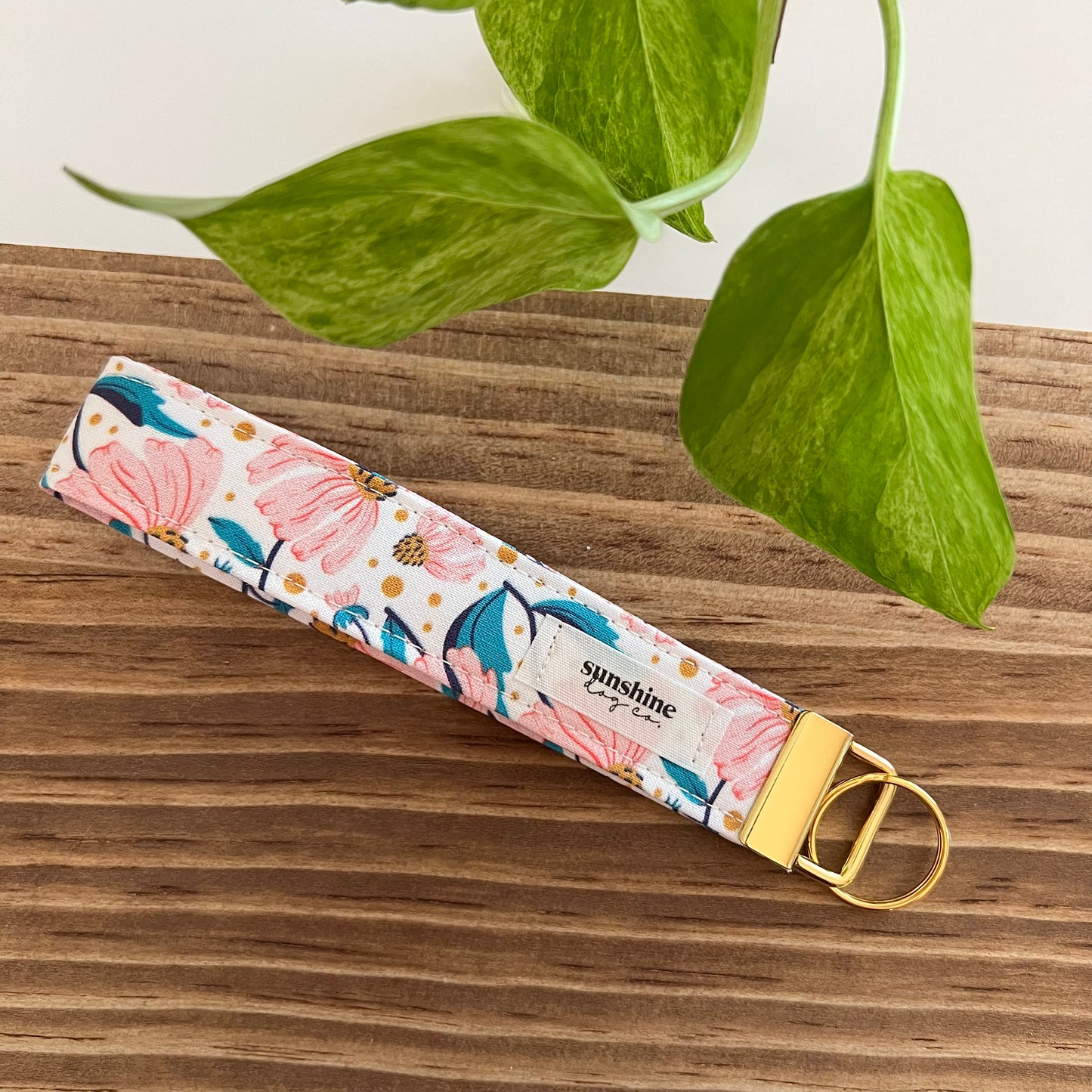 Key Fob / Wristlet Key Chain  - Pink Floral