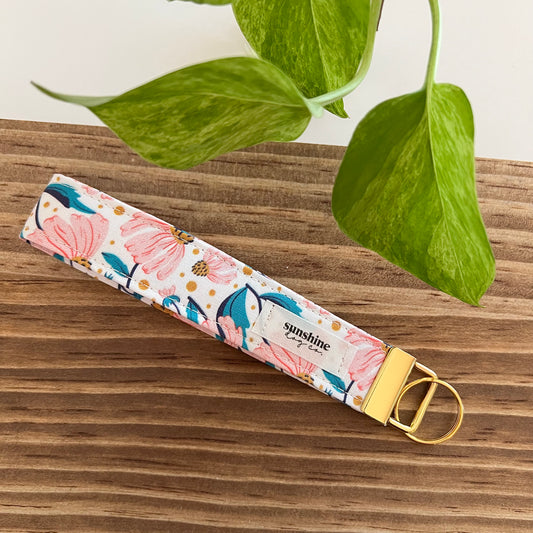 Key Fob / Wristlet Key Chain  - Pink Floral