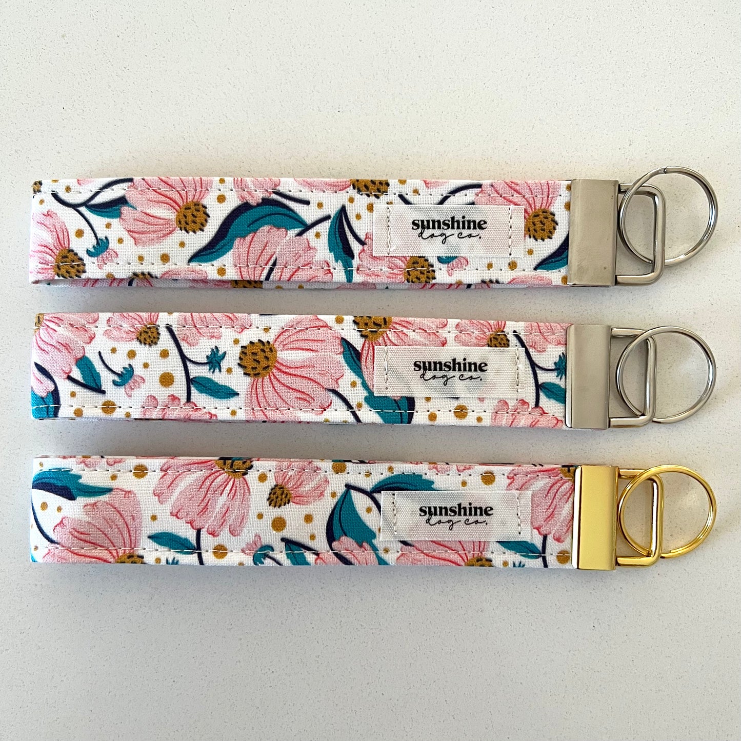 Key Fob / Wristlet Key Chain  - Pink Floral